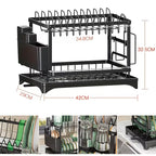 2 Tier Dish Drainer Rack for Kitchen Counter - SPACE-SAVING Dish Rack with Utensil Holder and Cutting Board Holder Large Capacity Drying Rack with Draining Board, Black